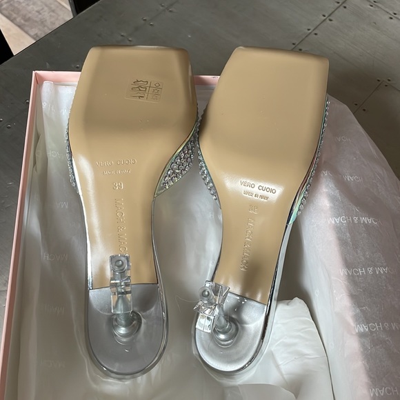 Mach & Mach crystal embellished iridescent silver mules sandals pumps sz 39 - Picture 8 of 10